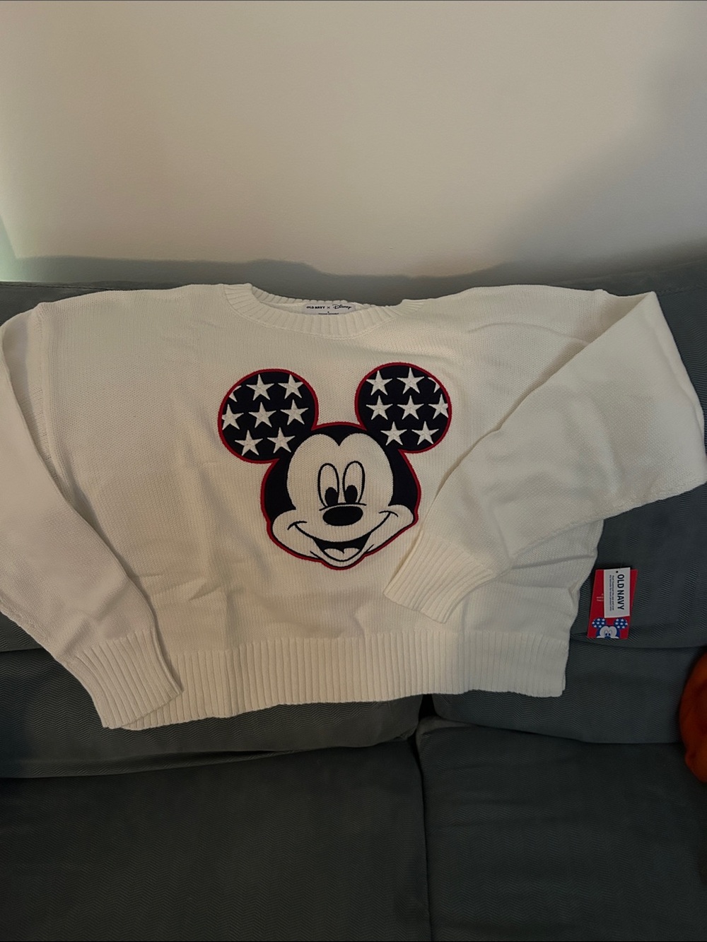 Old Navy X Disney White Sweater with Mickey Head and Star Ears
